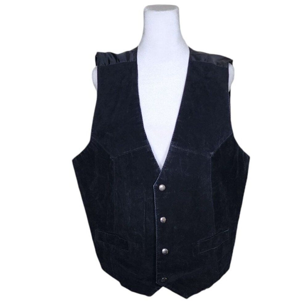Vintage 90s Leather Suede Vest Mens Size L Black